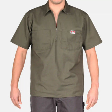 Short Sleeve Solid 1/2 Zip Shirt - Olive Drab